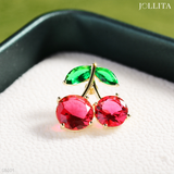  Pin cài áo nhành cherry nhỏ đính đá hồng ngọc thanh lịch 