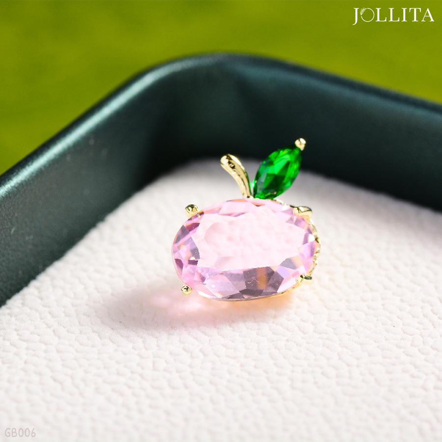  Pin cài quả táo đính đá hồng ngọc dễ thương 