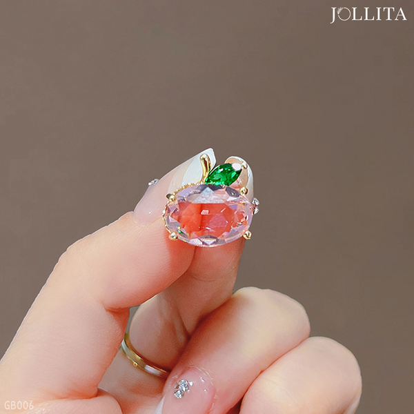  Pin cài quả táo đính đá hồng ngọc dễ thương 