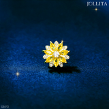  Pin cài áo bông hoa tuyết đính đá vàng 