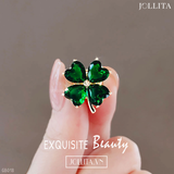  Pin cài áo cỏ 4 lát đính đá xanh ngọc bích 