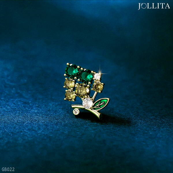  Pin cài áo chùm nho đính đá xanh 