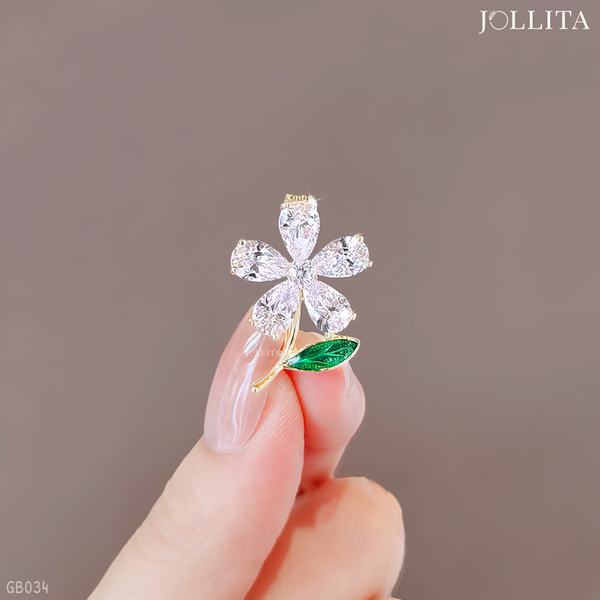  Ghim cài bông hoa mai nhỏ đính đá trắng tinh tế 