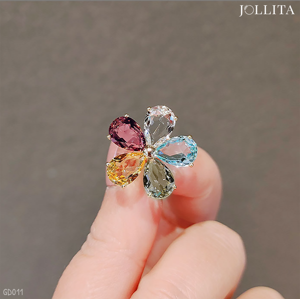  Pin cài áo hoa đính đá sắc màu cao cấp 