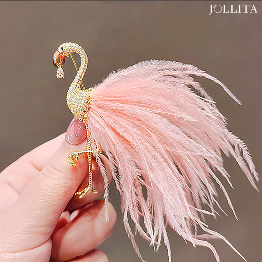  Trâm cài áo hồng hạc đính lông vũ mềm mại duyên dáng 