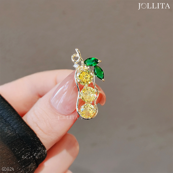  Ghim cài áo hạt đậu đính đá vàng tinh tế 