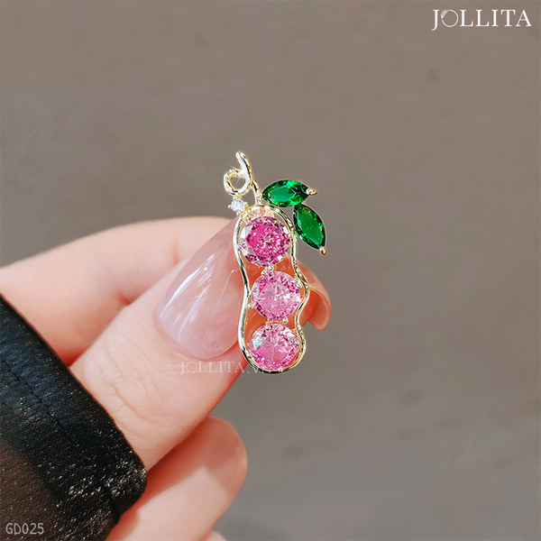  Ghim cài áo hạt đậu đính đá hồng tinh tế 