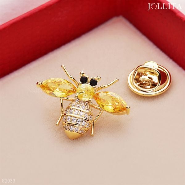  Ghim cài áo ong vàng dát đá tinh tế 