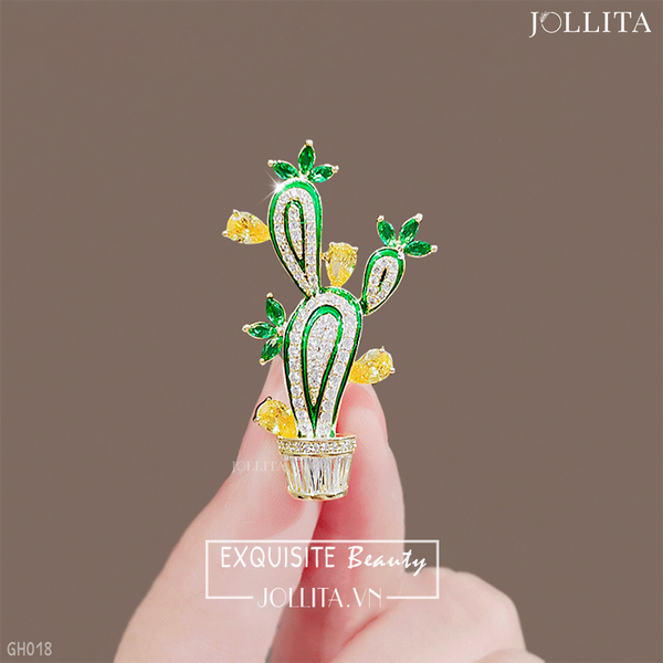  Trâm cài áo cây xương rồng dát đá zircon cao cấp 