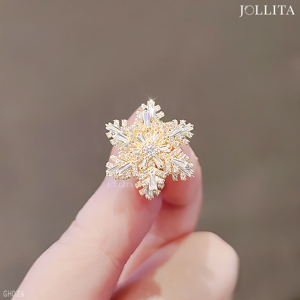  Pin cài áo bông tuyết xoay dát đá vàng cao cấp 