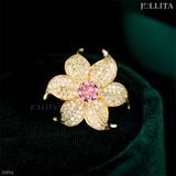  Ghim cài áo hoa đính đá hồng thanh lịch 