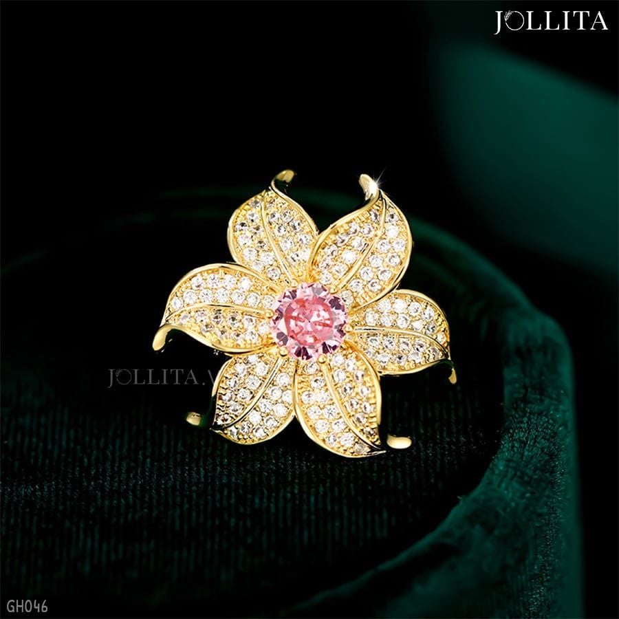  Ghim cài áo hoa đính đá hồng thanh lịch 