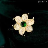  Ghim cài áo hoa đính đá xanh thanh lịch 