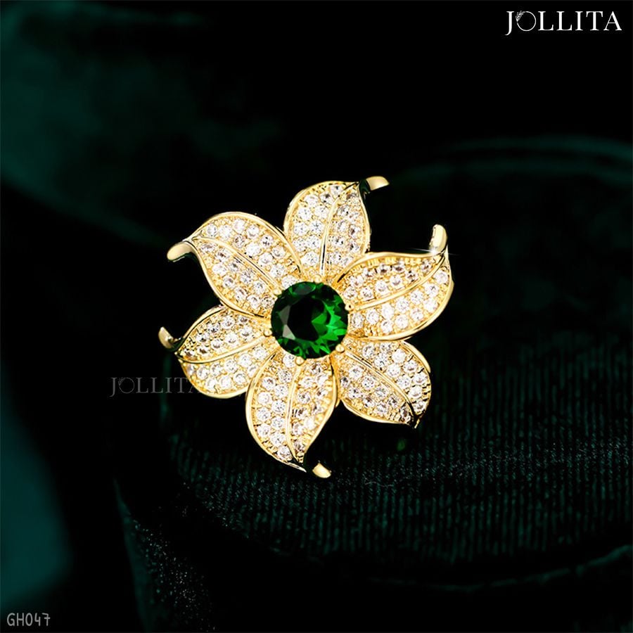  Ghim cài áo hoa đính đá xanh thanh lịch 
