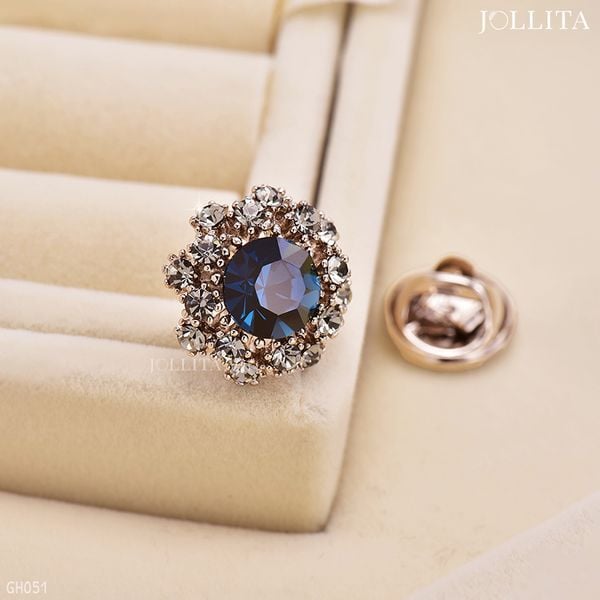  Pin cài áo vòng hoa pha lê xanh đính đá zircon cao cấp 