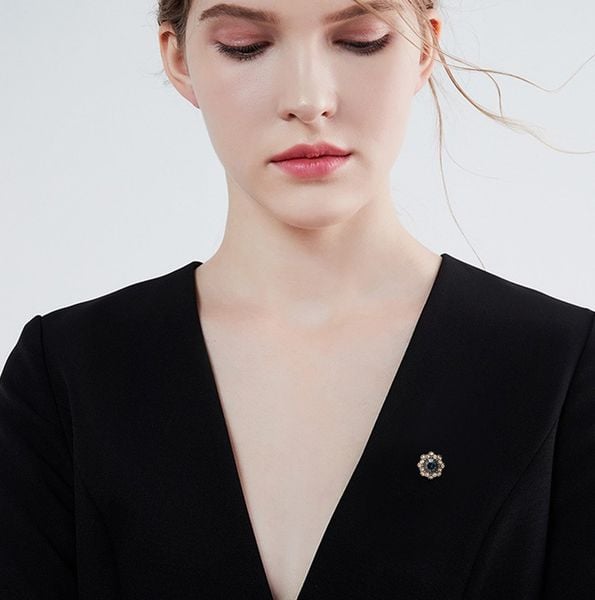  Pin cài áo vòng hoa pha lê xanh đính đá zircon cao cấp 