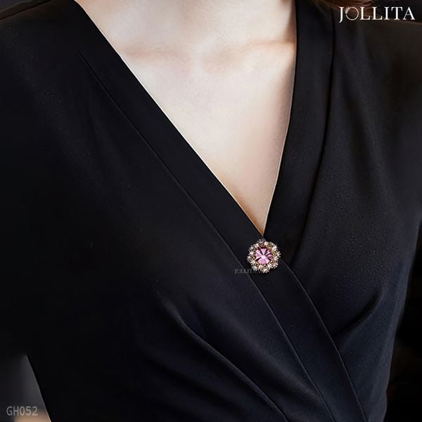  Pin cài áo vòng hoa pha lê tím đính đá zircon cao cấp 