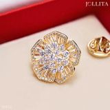  Pin cái áo hoàng kim hoa đính đá lấp lánh 