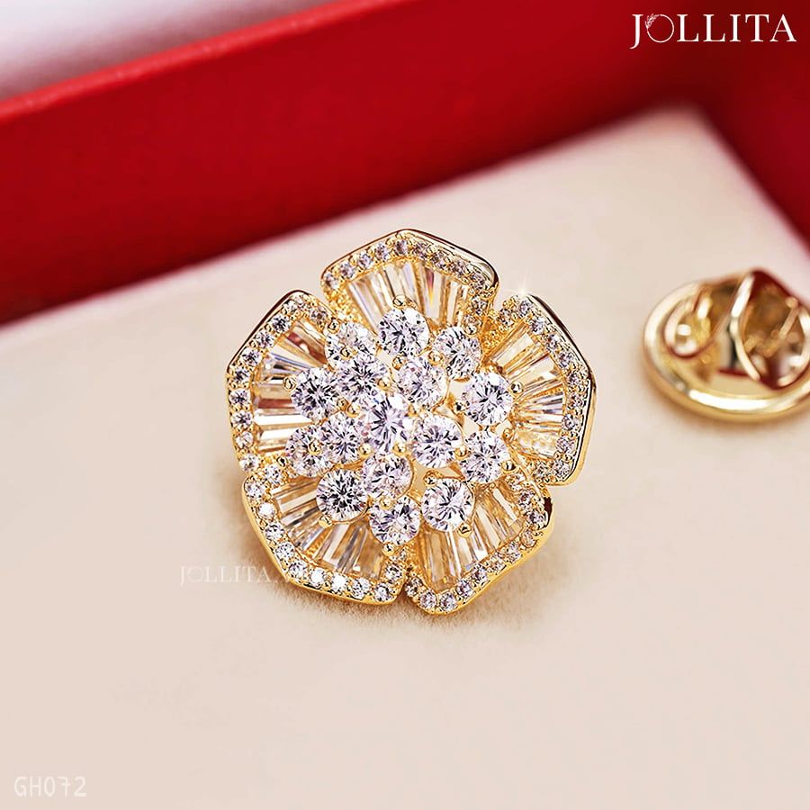  Pin cái áo hoàng kim hoa đính đá lấp lánh 