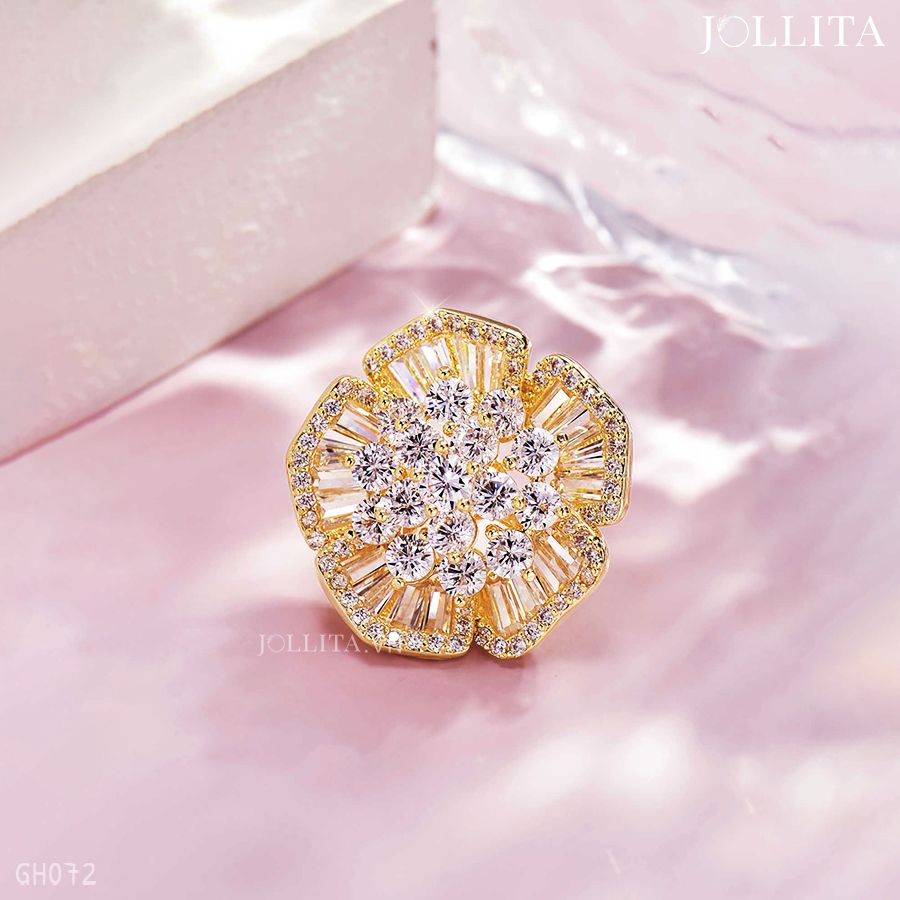  Pin cái áo hoàng kim hoa đính đá lấp lánh 