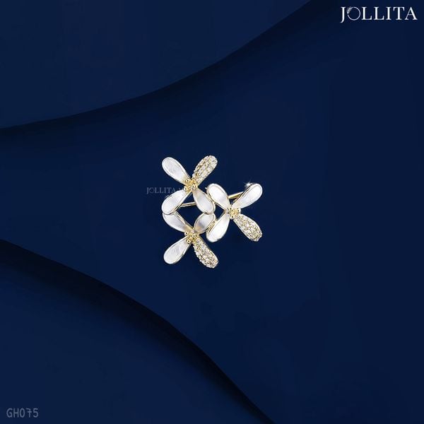  Ghim cài áo hoa chi đinh hương trắng khảm đá zircon sang trọng 