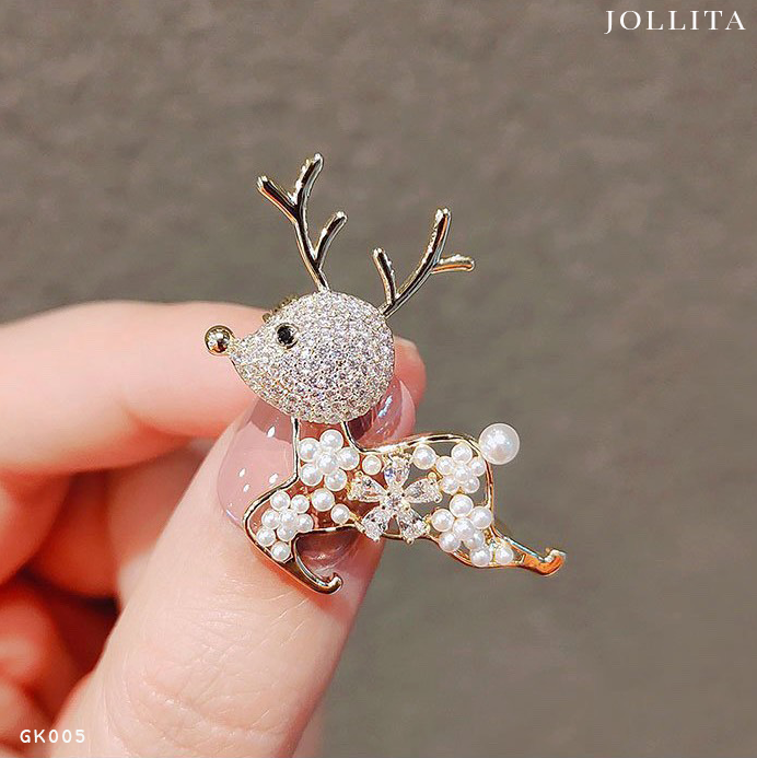  Trâm cài áo hươu dát đá thanh lịch 