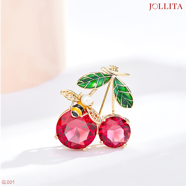  Trâm cài áo Cherry đính đá hồng cao cấp 