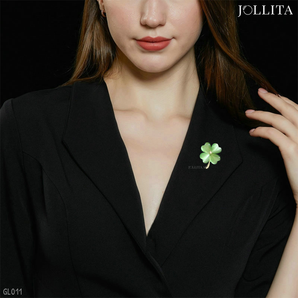  Pin cài áo cỏ bốn lá may mắn thanh lịch 