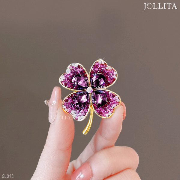  Trâm cài áo cỏ 4 lá đính đá tím cao cấp 