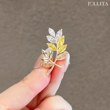  Ghim cài áo lá nguyệt quế nhỏ đính đá vàng tinh tế 