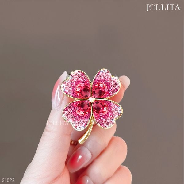  Trâm cài áo cỏ 4 lá đính đá hồng cao cấp 