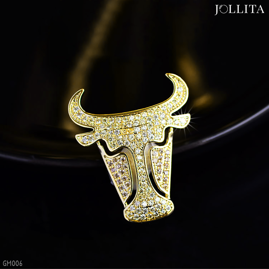  Ghim cài áo đầu trâu mạnh mẽ dát đá sang trọng 