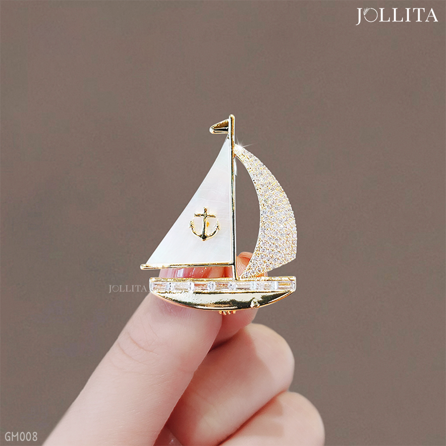  Ghim cài áo thuyền buồm dát đá thanh lịch 