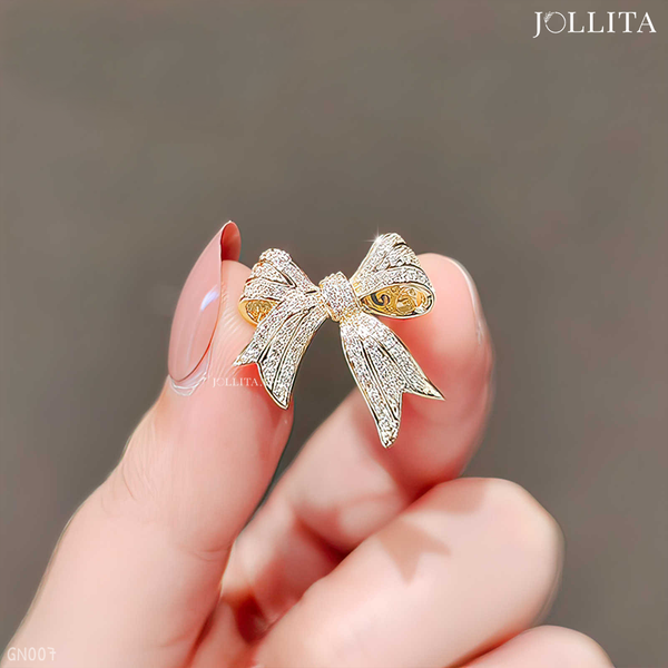  Ghim cài áo nơ vàng dát đá sang trọng 