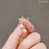  Pin cài áo nơ vàng đính ngọc trai thanh lịch 