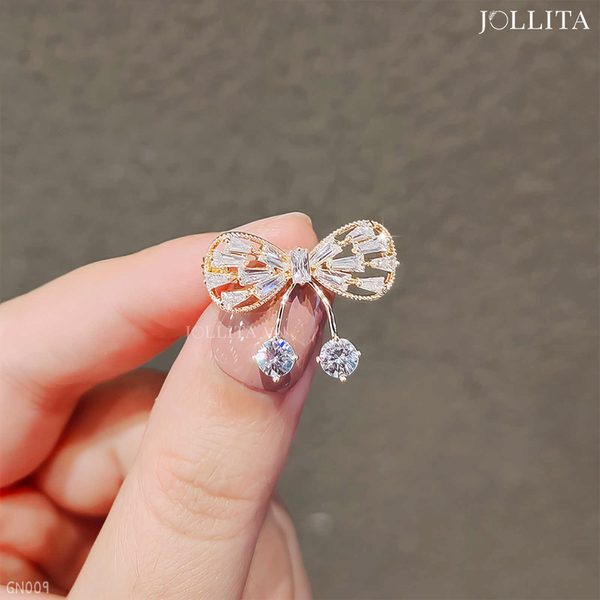  Ghim cài áo nơ vàng đính đá thanh lịch tinh tế 