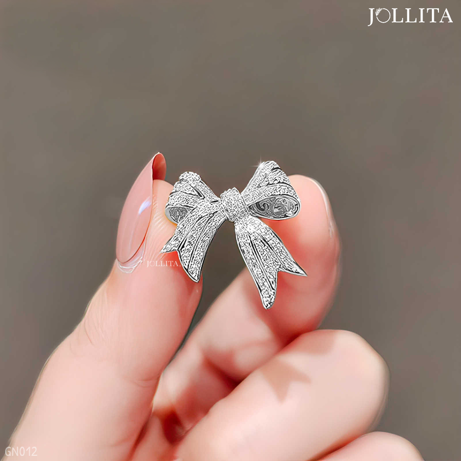  Ghim cài áo nơ bạch kim dát đá sang trọng 