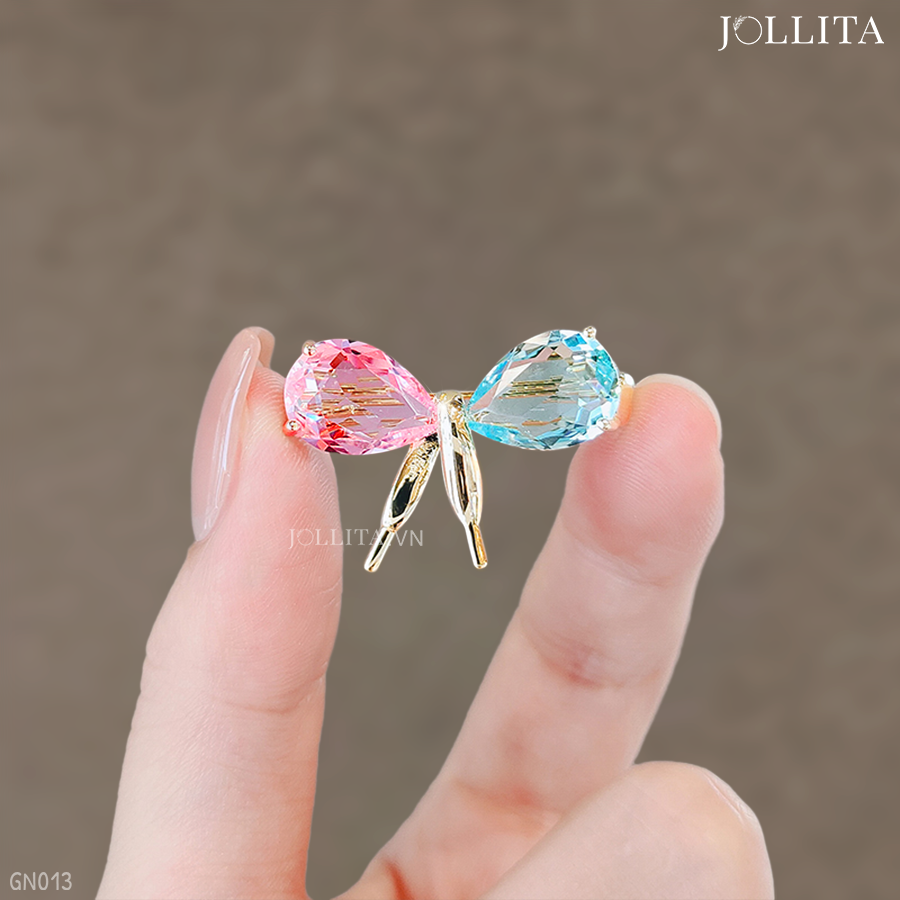 Ghim cài áo nơ đính đá sắc màu cao cấp 