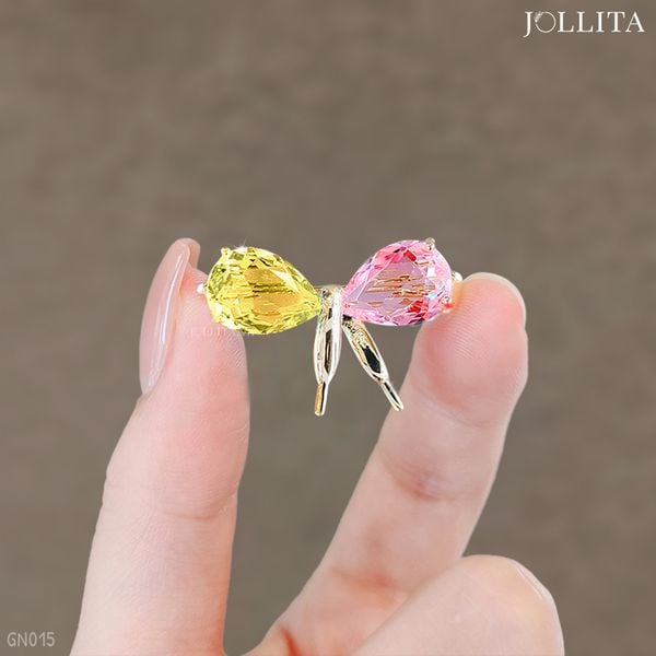  Ghim cài áo nơ đính đá sắc màu cao cấp 