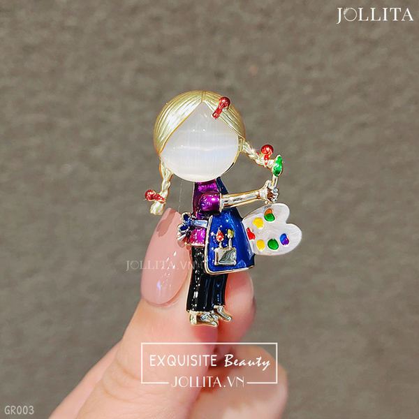  Trâm cài áo cô gái họa sĩ nhỏ dễ thương thanh lịch 