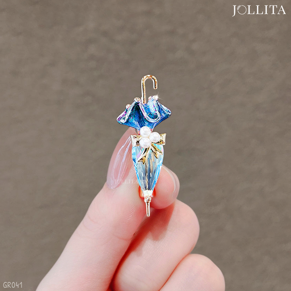  Ghim cài áo chiếc ô nhỏ đính đá pha lê xanh dễ thương 