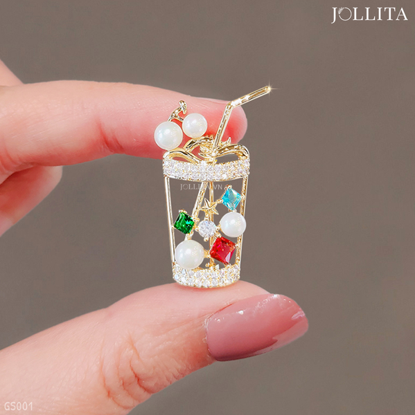  Ghim cài áo vest ly trà sữa đính đá zircon thanh lịch 