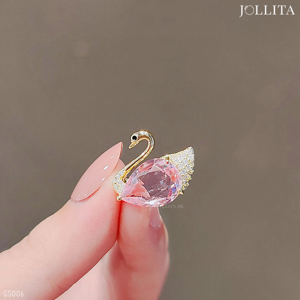  Ghim cài áo vest thiên nga nhỏ đính đá hồng tinh tế 