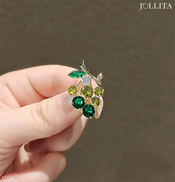  Ghim cài áo chùm nho đính đá xanh thanh lịch 