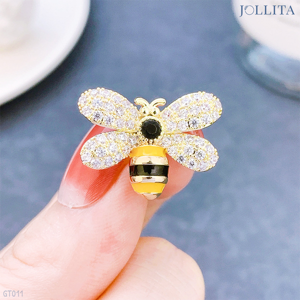  Pin cài áo ong vàng dát đá thanh lịch 