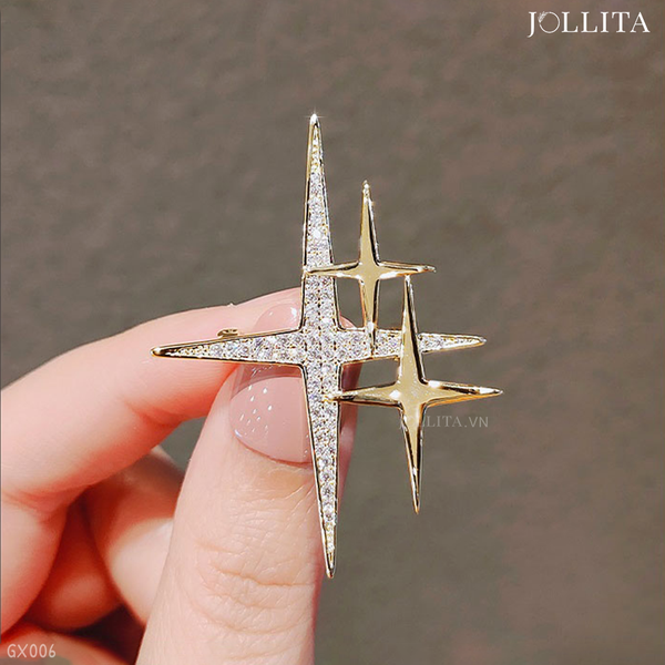  Ghim cài áo đôi sao dát đá thanh lịch 