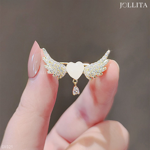  Trâm cài áo đôi cánh thiên thần dát đá thanh lịch 