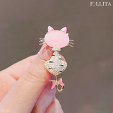  Ghim cài áo mèo đính đá pha lê hồng dễ thương 