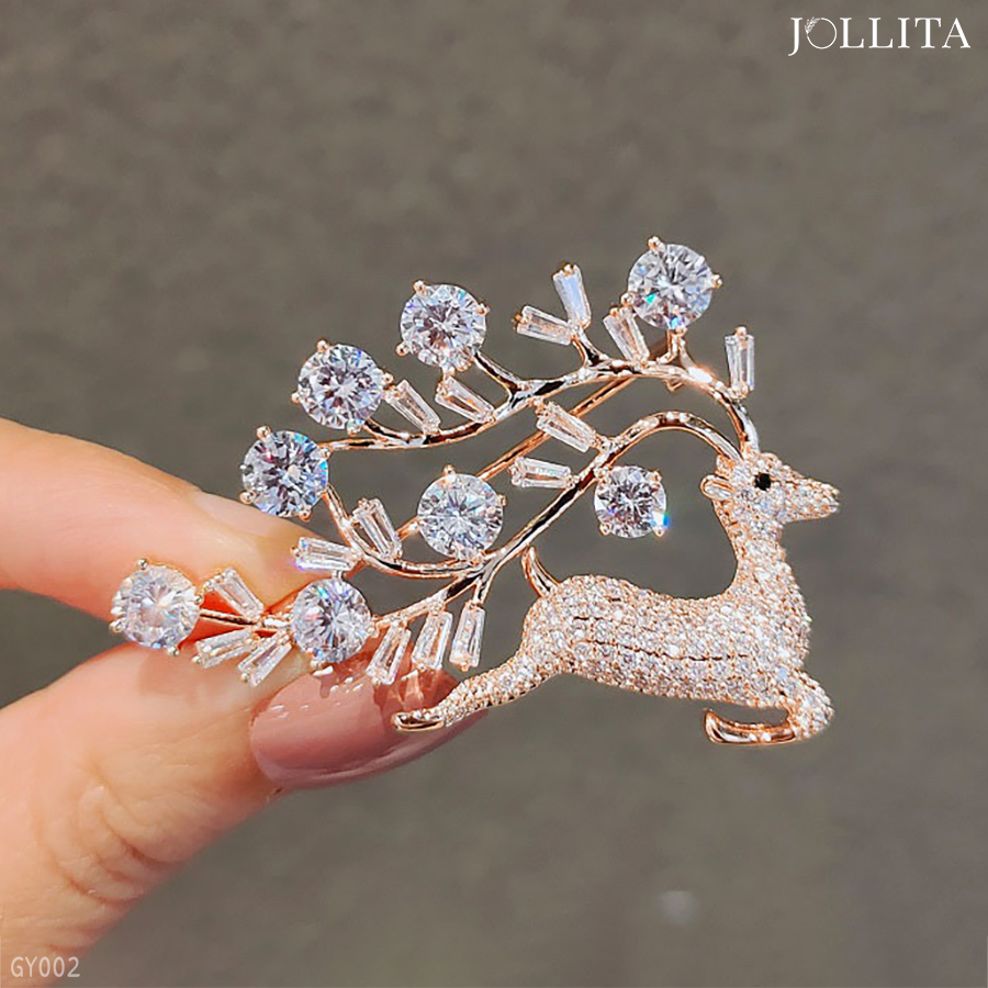  Trâm cài áo tuần lộc đính đá zircon cao cấp 