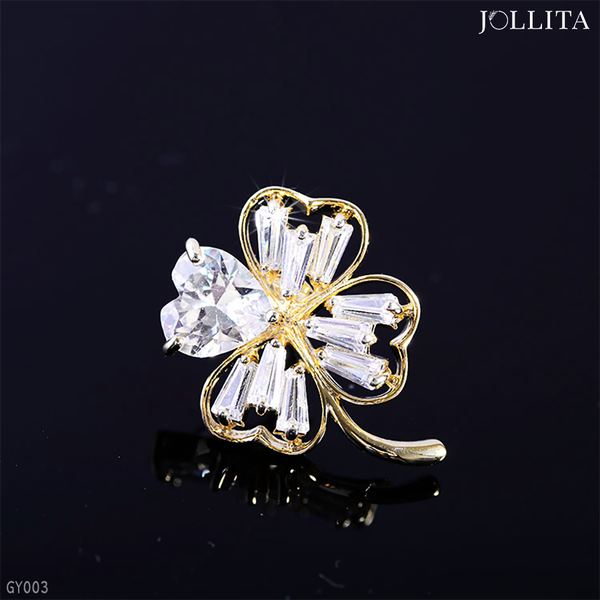  Pin cài áo cỏ 4 lá đính đá tinh tế 